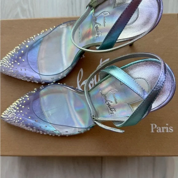 Christian Louboutin Blue D'Orsay Heels with Glitter Embellishments - Picture 10 of 15